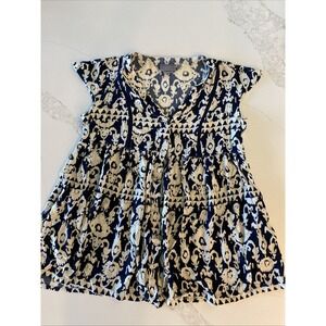Vanessa Virginia Anthropologie Ikat Batik Print Ladder Pocket Tunic Top Blouse S